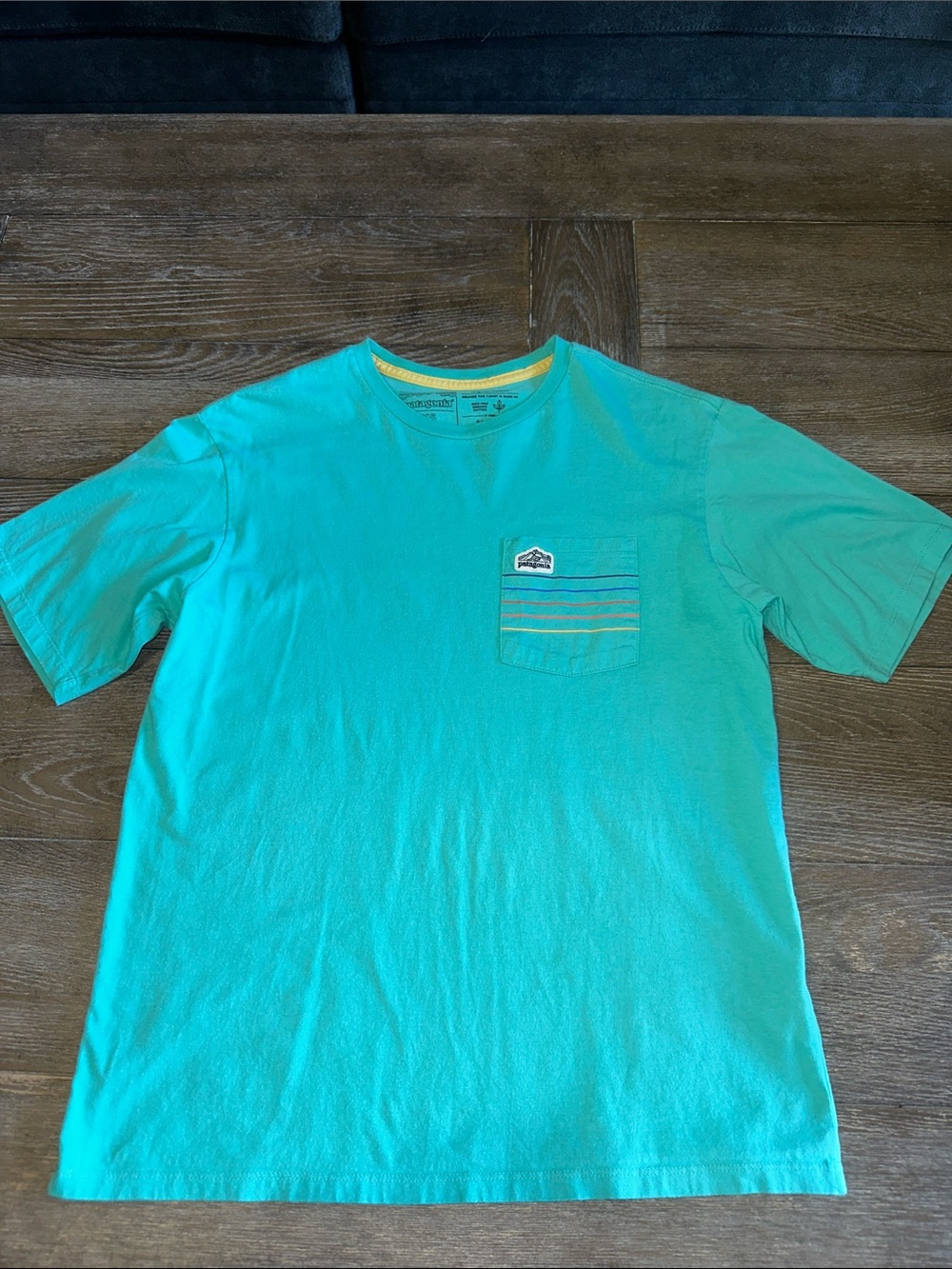 Patagonia Organic Cotton Pocket Tee Turquoise Blue Men’s XS